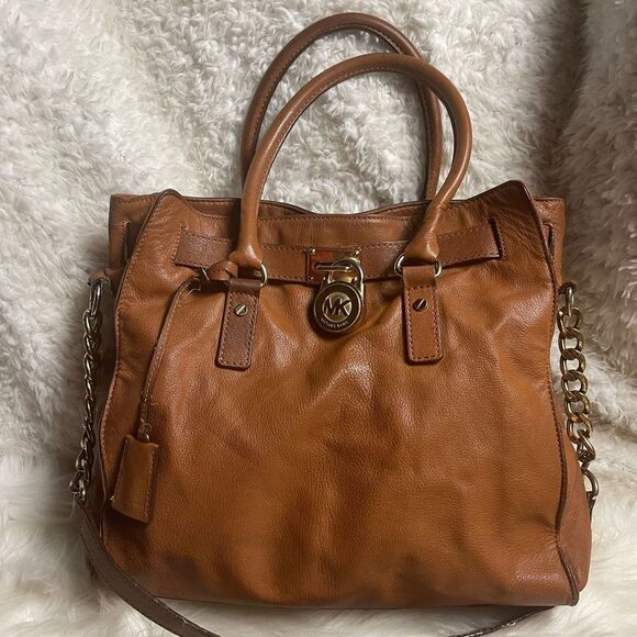 MICHAEL KORS Hamilton Brown Pebbled Leather large Tote  /Shoulder Bag. - Picture 1 of 16